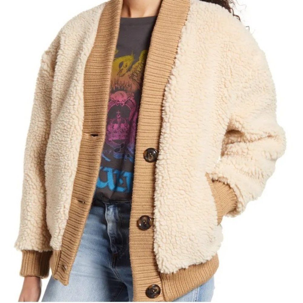 Nordstrom BP Teddy Sherpa V‎ Neck Jacket Cardigan